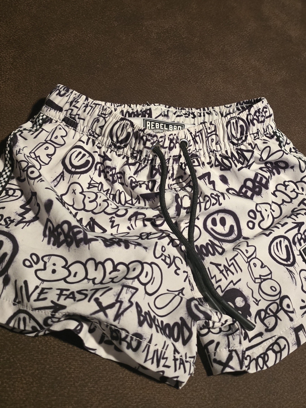Kids' White & Black Graffiti Swim Trunks
